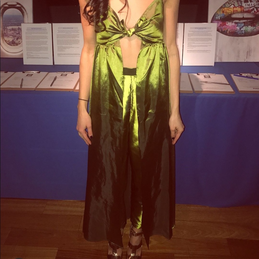 2 piece metallic green outfit